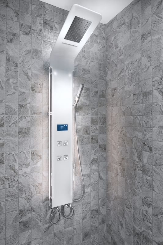 Bathroom with smart mirror and digital controls